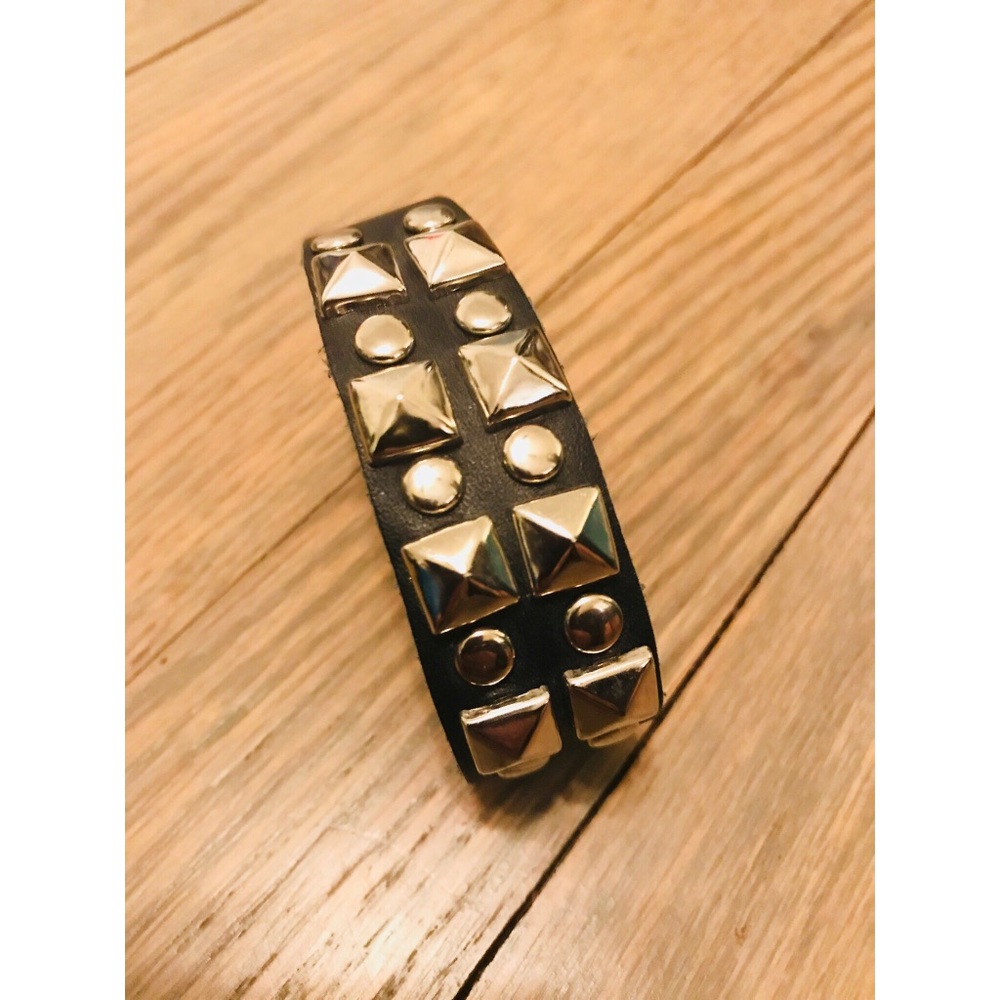 Faux Leather Cuff Bracelet w/ Silver Rivets